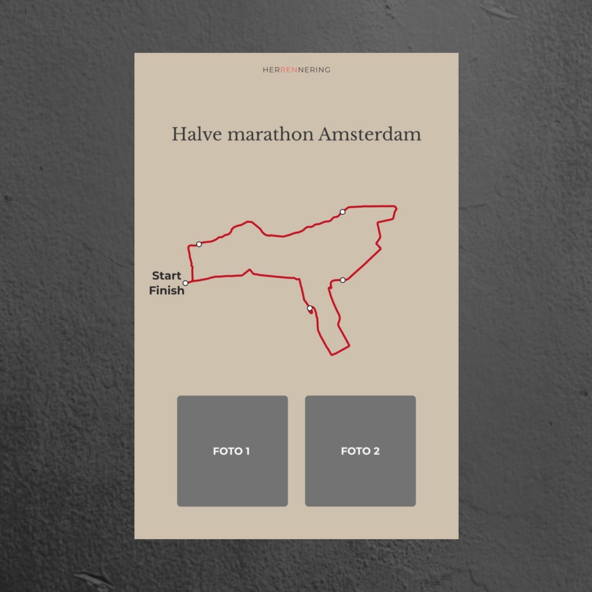 Halve marathon Amsterdam (Beige) - Gepersonaliseerde Herinneringsplaat