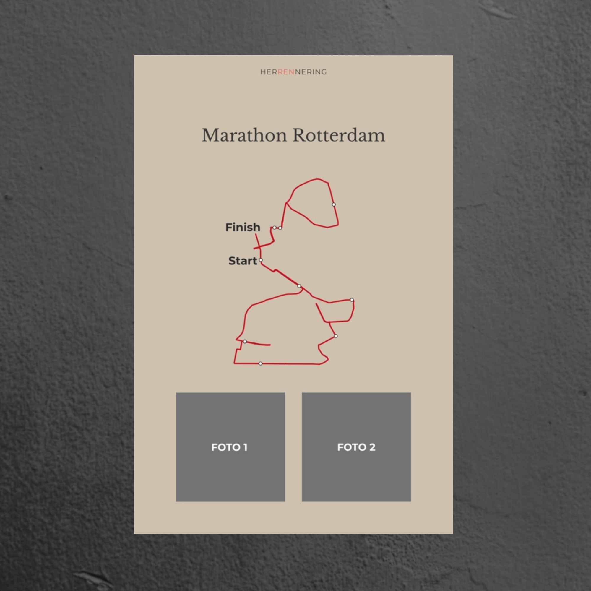 Marathon Rotterdam 2026 (Beige) - Gepersonaliseerde Herinneringsplaat
