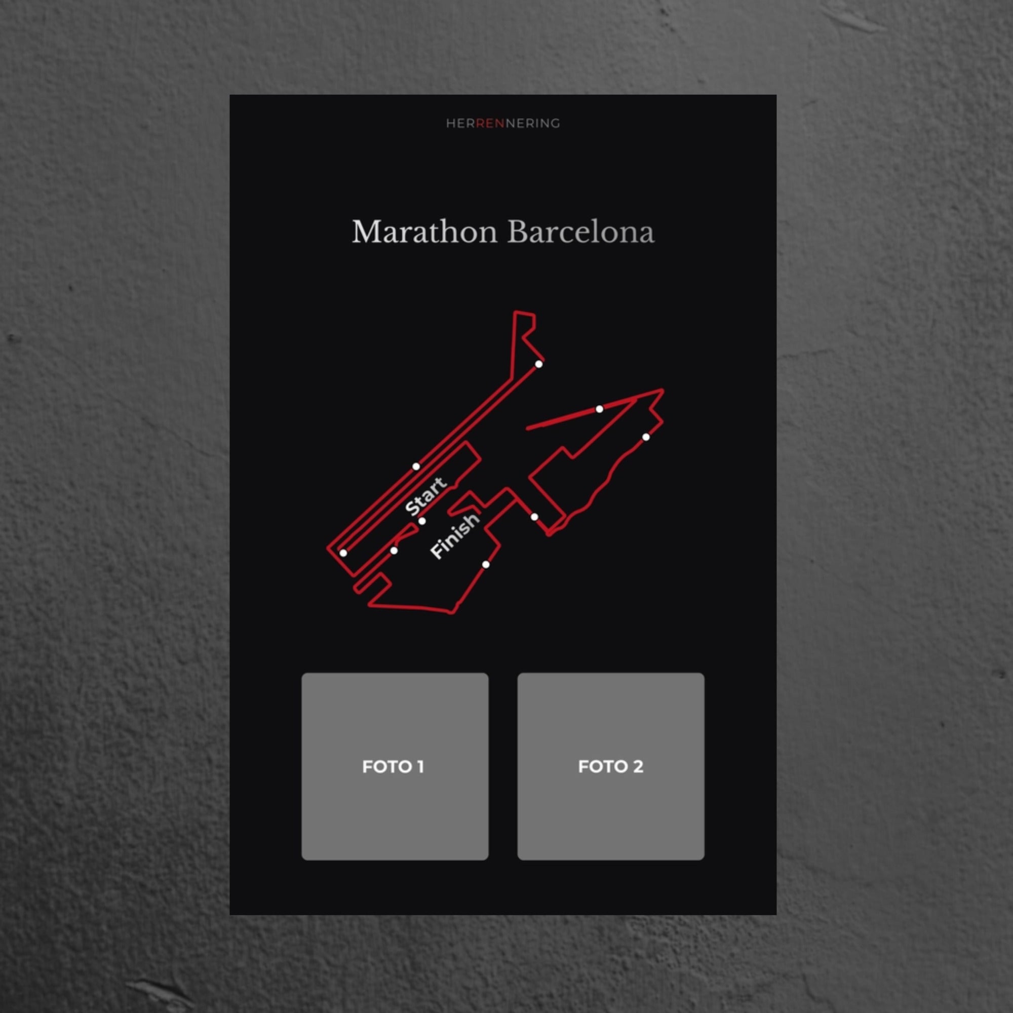 Marathon Barcelona (Zwart) - Gepersonaliseerde Herinneringsplaat