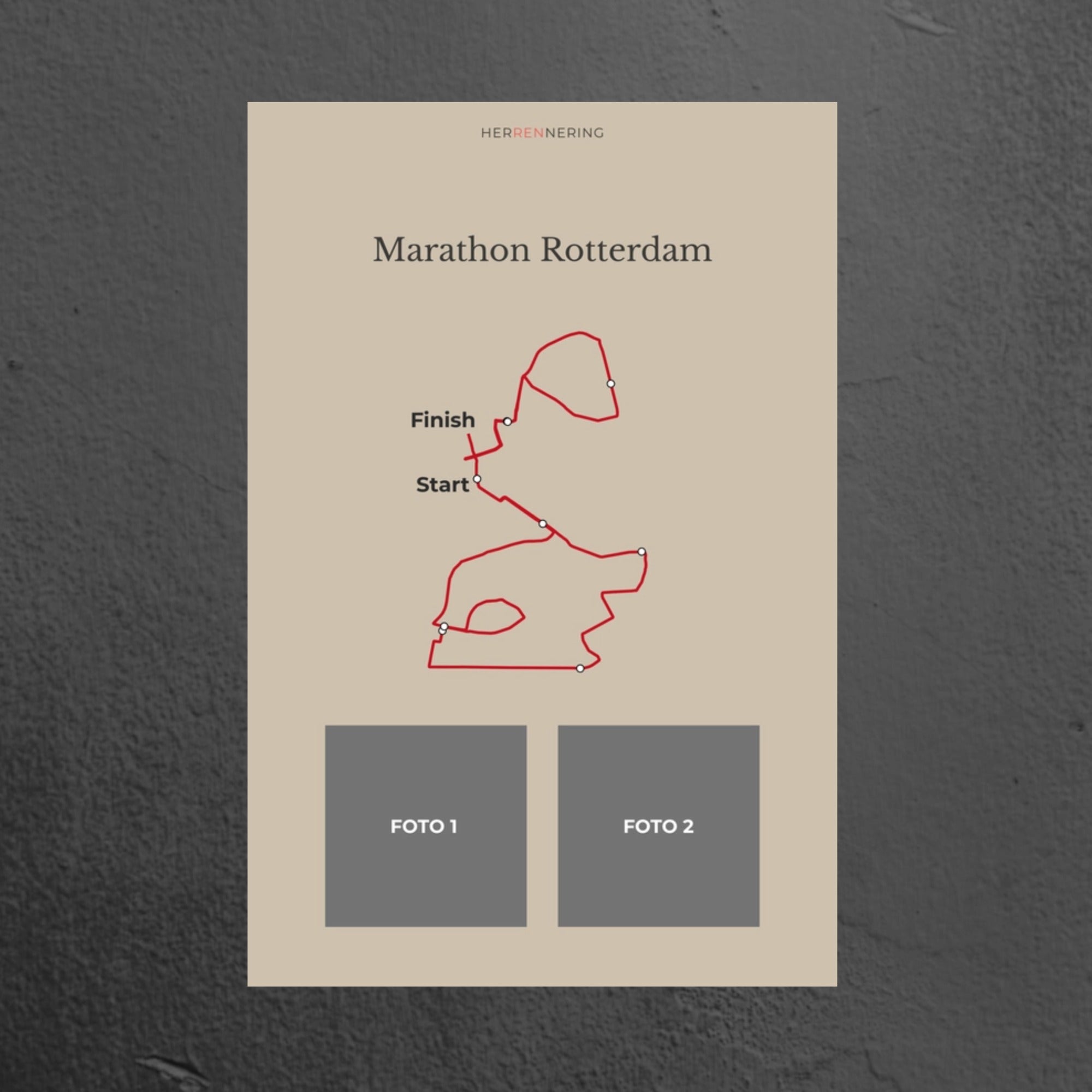 Marathon Rotterdam 2025 (Beige) - Gepersonaliseerde Herinneringsplaat