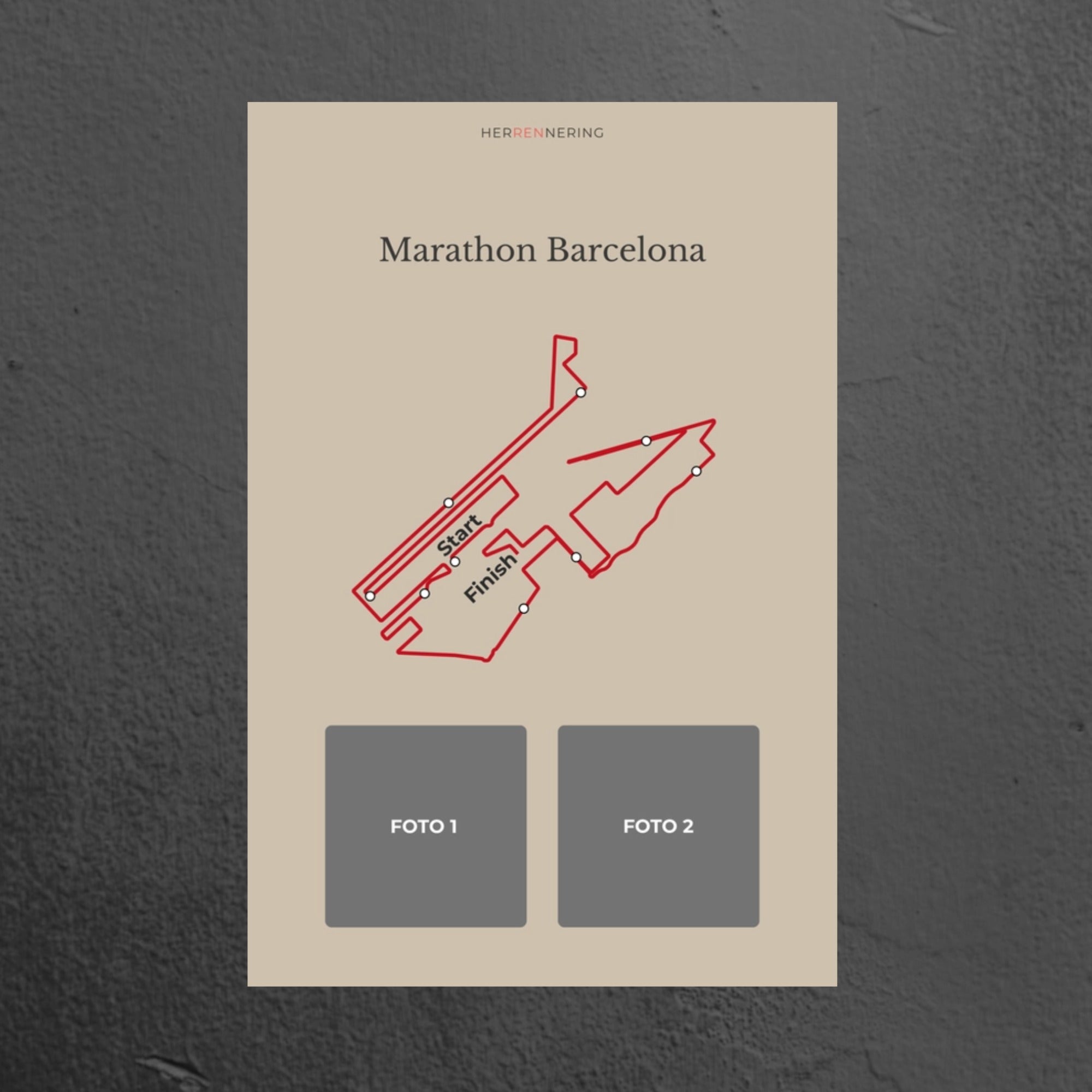 Marathon Barcelona (Beige) - Gepersonaliseerde Herinneringsplaat